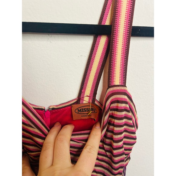 MISSONI Orange Tag $1400 Pink Decollette Zig Zag Knit Knee Length Dress IT 42 - Picture 6 of 10